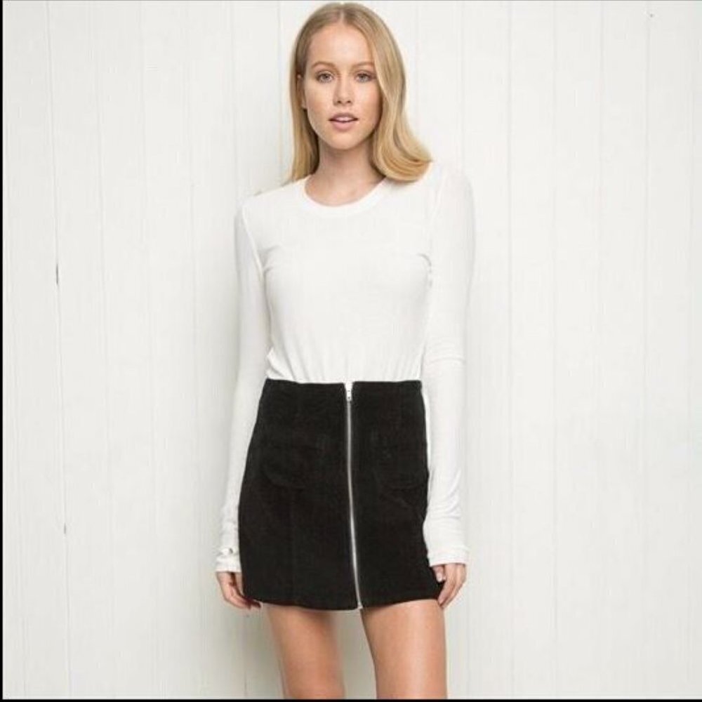 Brandy Melville Womens Black Corduroy Front Zip High Waist Mini Skirt Size OS